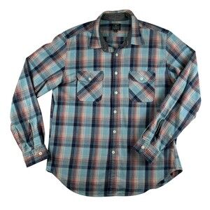 J Crew Shirt Mens Large Blue Plaid Heavyweight Flannel Long Sleeve Button Up